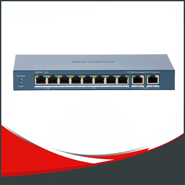 DS-3E0310HP-E(C) - SWITCH HIKVISION, NO ADMIN, 8 PUERTOS POE 10/100MB + 2 PUERTOS GIGABIT