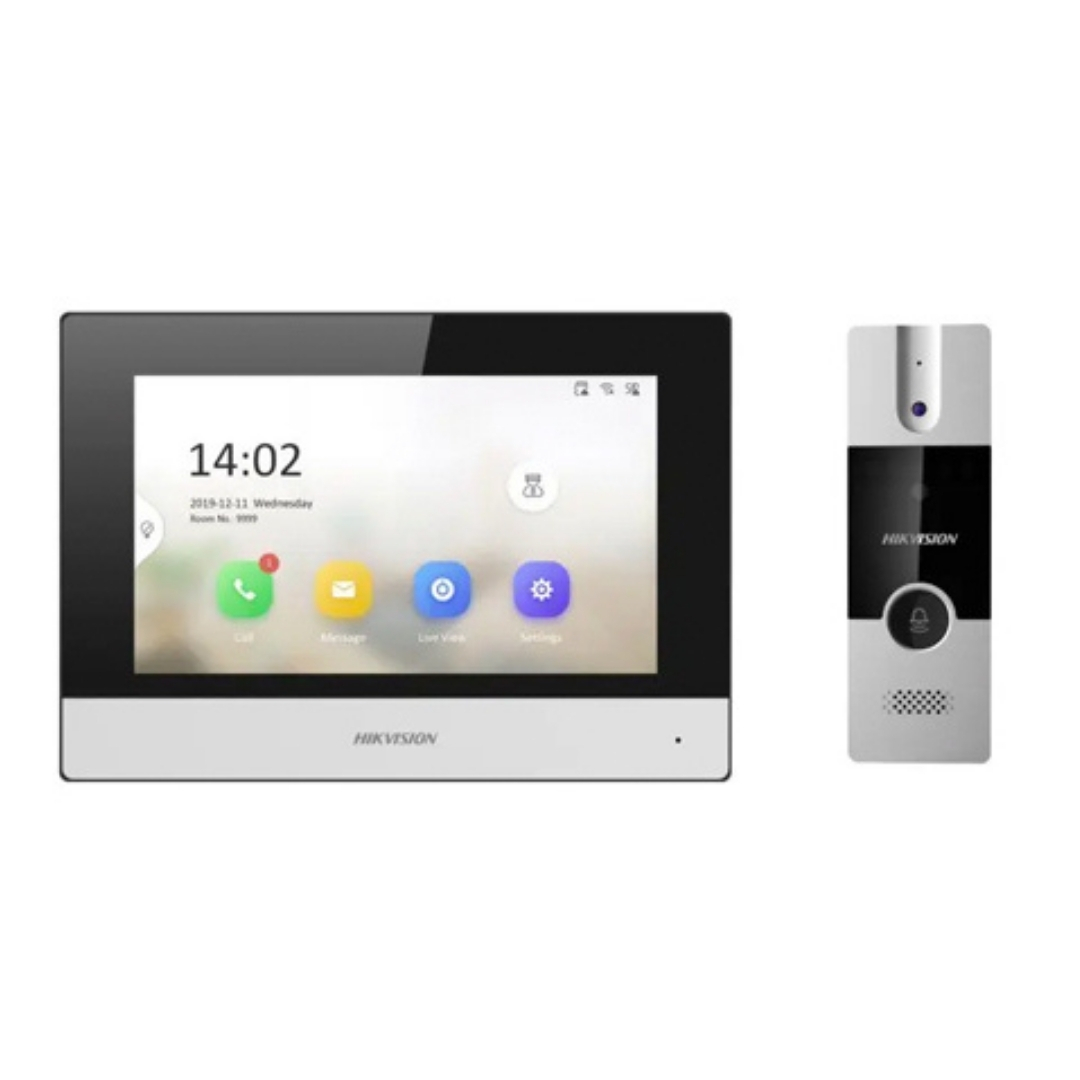 DS-KIS302-P - KIT VIDEO PORTERO Y PANTALLA HIKVISION HIBRIDO CON PANTALLA WIFI, POE, 2 MP. PANTALLA TACTIL DE 7
