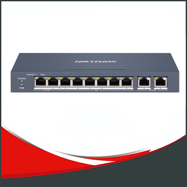 DS-3E1310HP-EI - SWITCH POE HIKVISION, HI-POE GESTION INTELIGENTE 8+2,