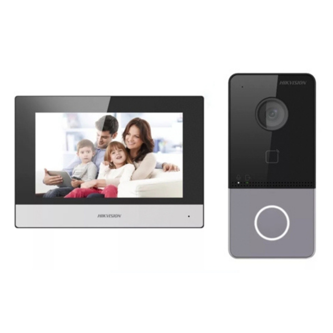 DS-KIS603-P(C) - Video portero y Pantalla Hikvision IP alimentado por POE estándar. Cámara Full HD de 2 mp. Pantalla táctil colorida de 7 pulg con resoluc 1024 600. Admite red inalámbri