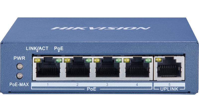 DS-3E0505P-E(B) - SWITCH HIKVISION, NO ADMIN, 4 PUERTOS POE GIGABIT + 1 PUERTO GIGABIT UPLINK